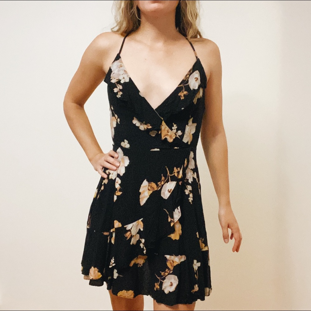 Black floral Kimchi Blue ruffled dress